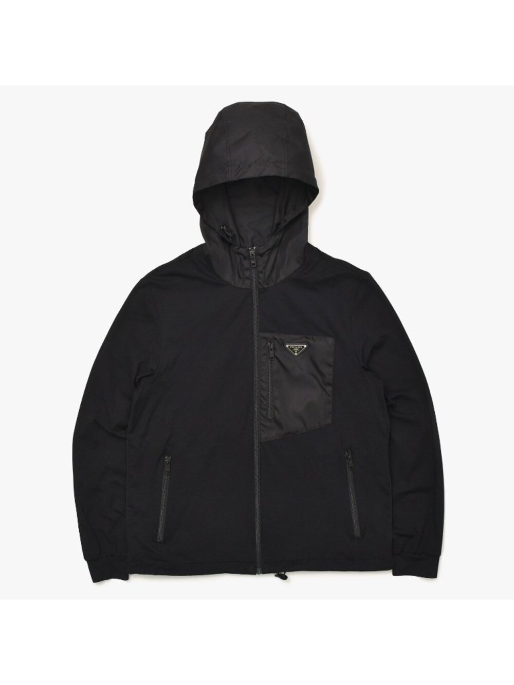 Prada Technical Cotton Re-Nylon Zip Up Hoodie Black